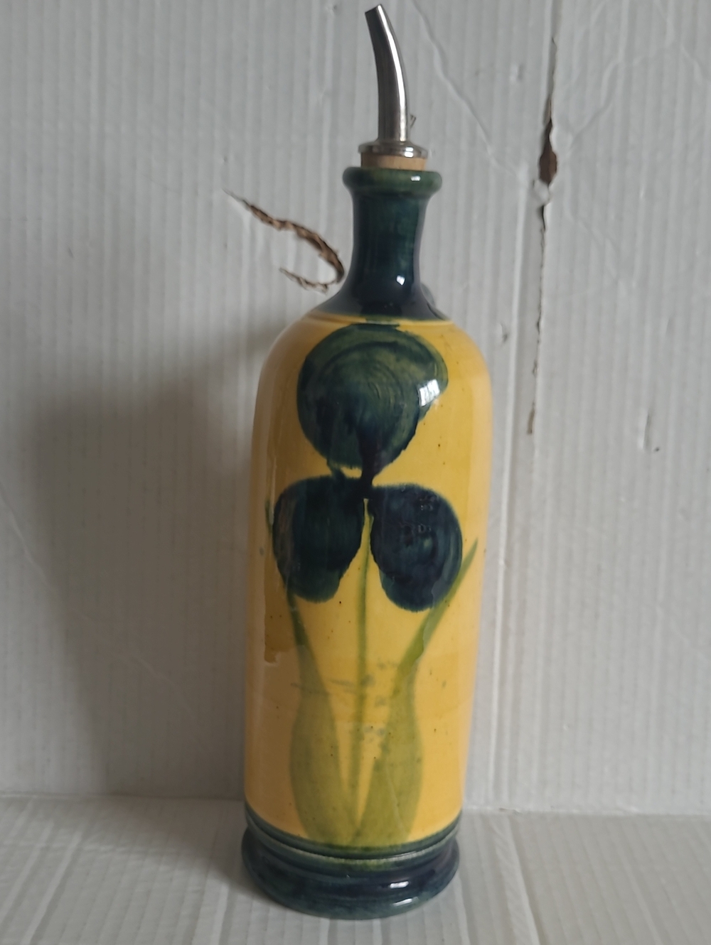 Bleu d'Argile Yellow Ceramic Oil Dispenser With Green Accents